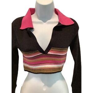 URBAN OUTFITTERS LONG SLEEVE KNIT LIGHTWEIGHT STRIPED V NECK CROP SWEATER M NWT